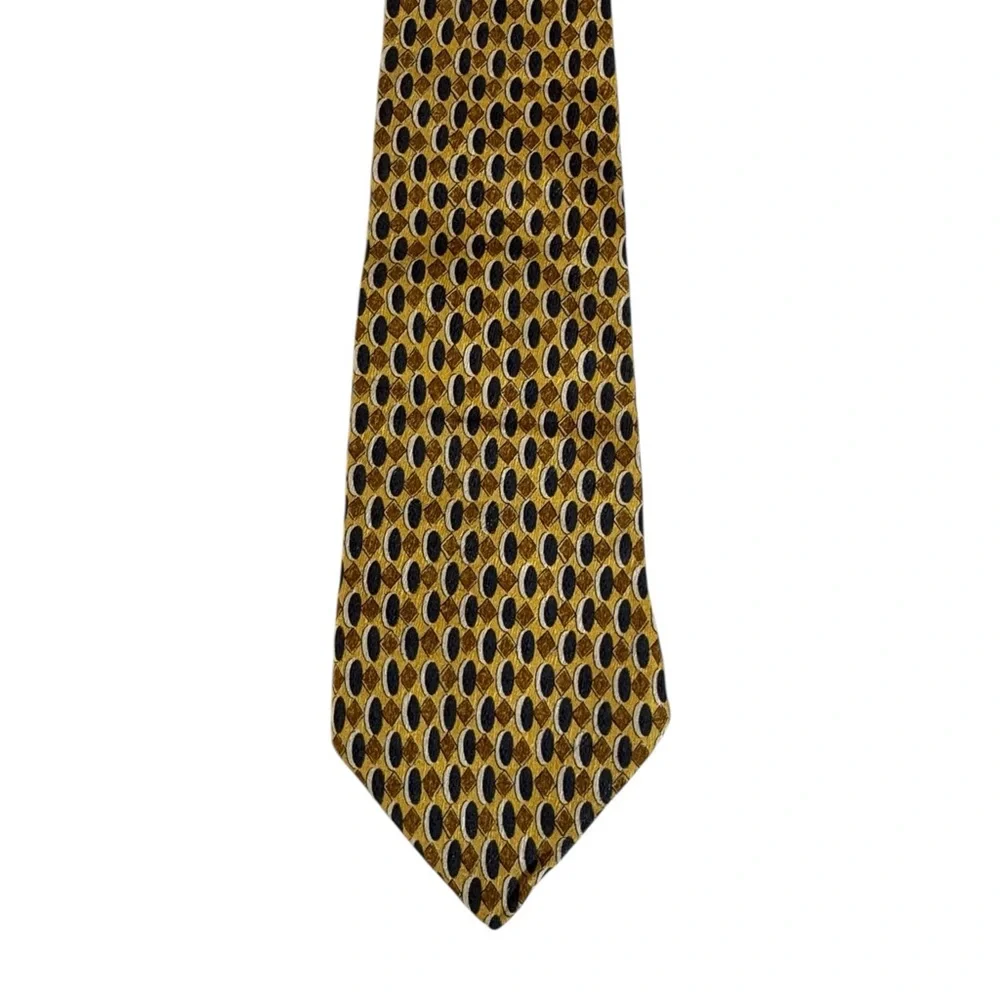 Geoffrey Beene Mens Silk Tie Quiet Luxury Old Money Formal Career Gold Blue Luxe